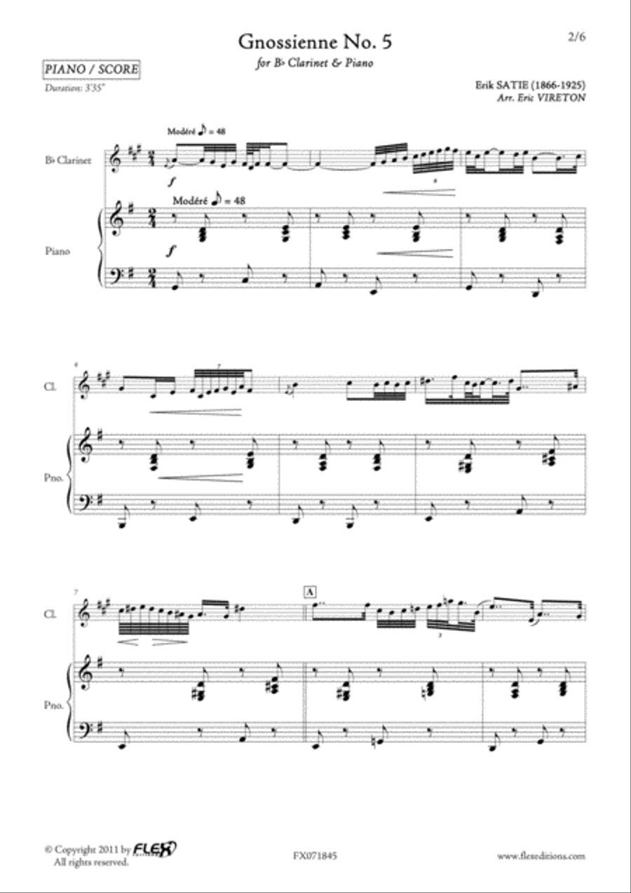 Gnossienne No. 5 B-Flat Clarinet scores gallery preview page 2