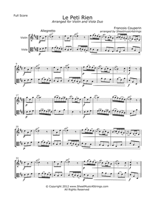 Couperin, F., - Le Petit Rien for Violin and Viola