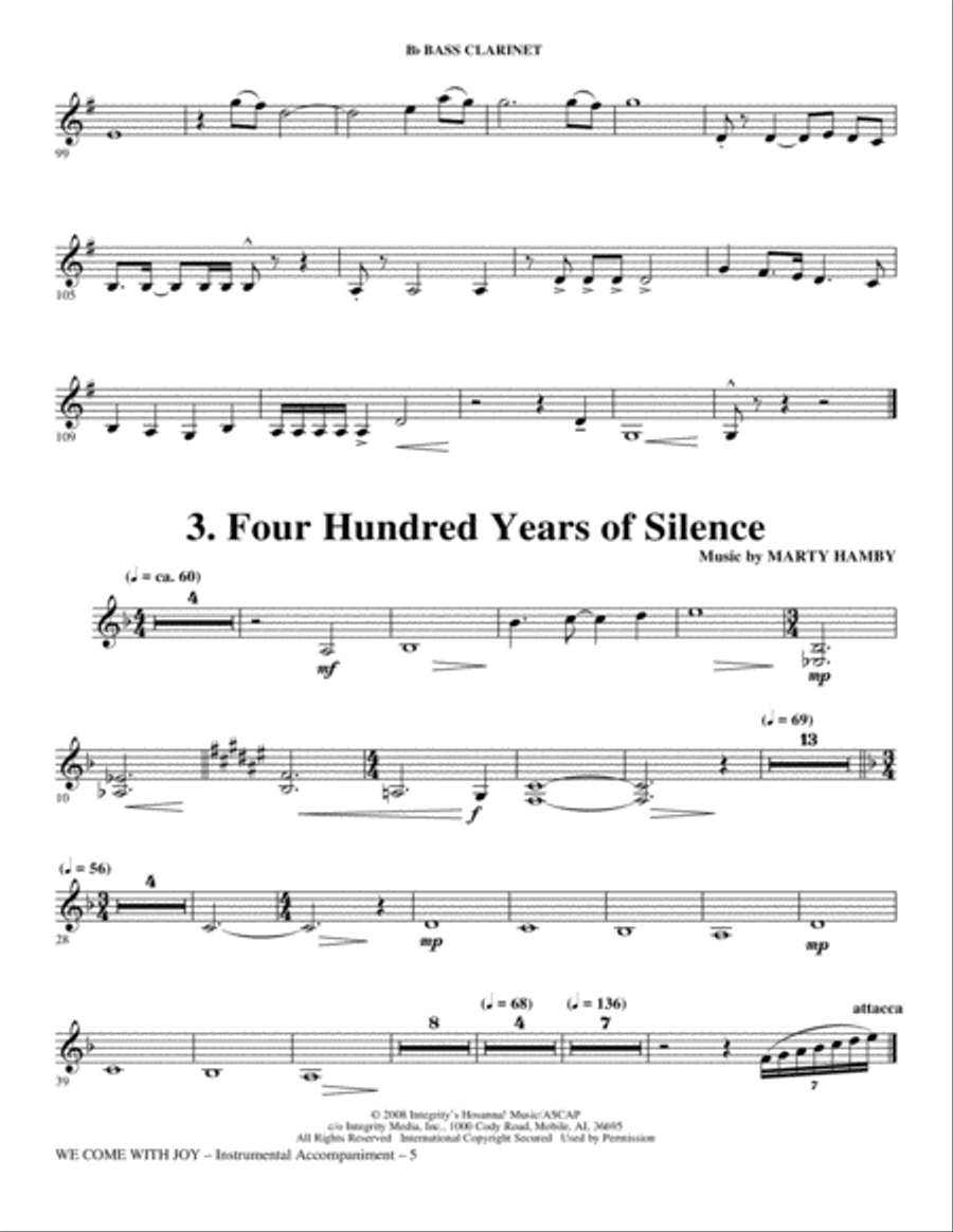 We Come With Joy Orchestration - Bass Clarinet (Sub. Cello) Choir scores gallery preview page 5