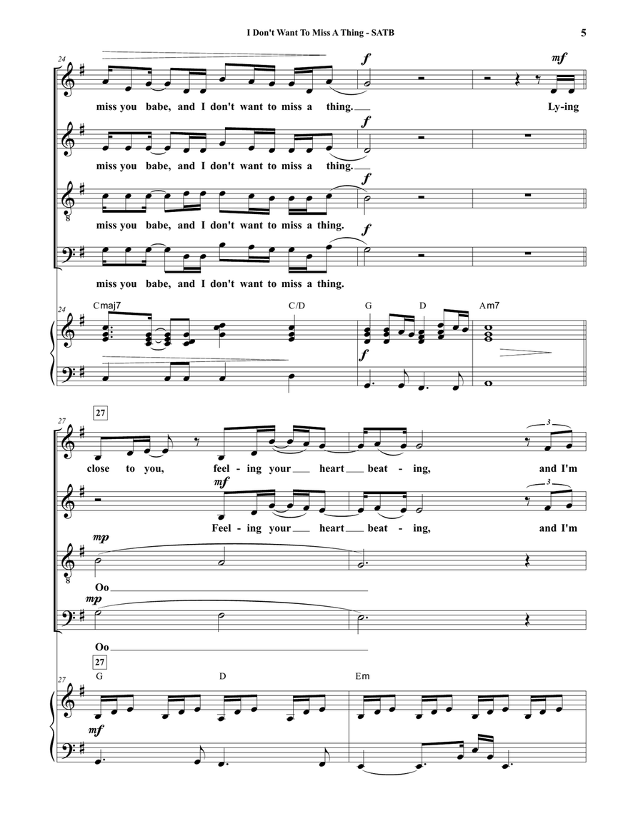 I Don't Want To Miss A Thing 4-Part scores gallery preview page 5