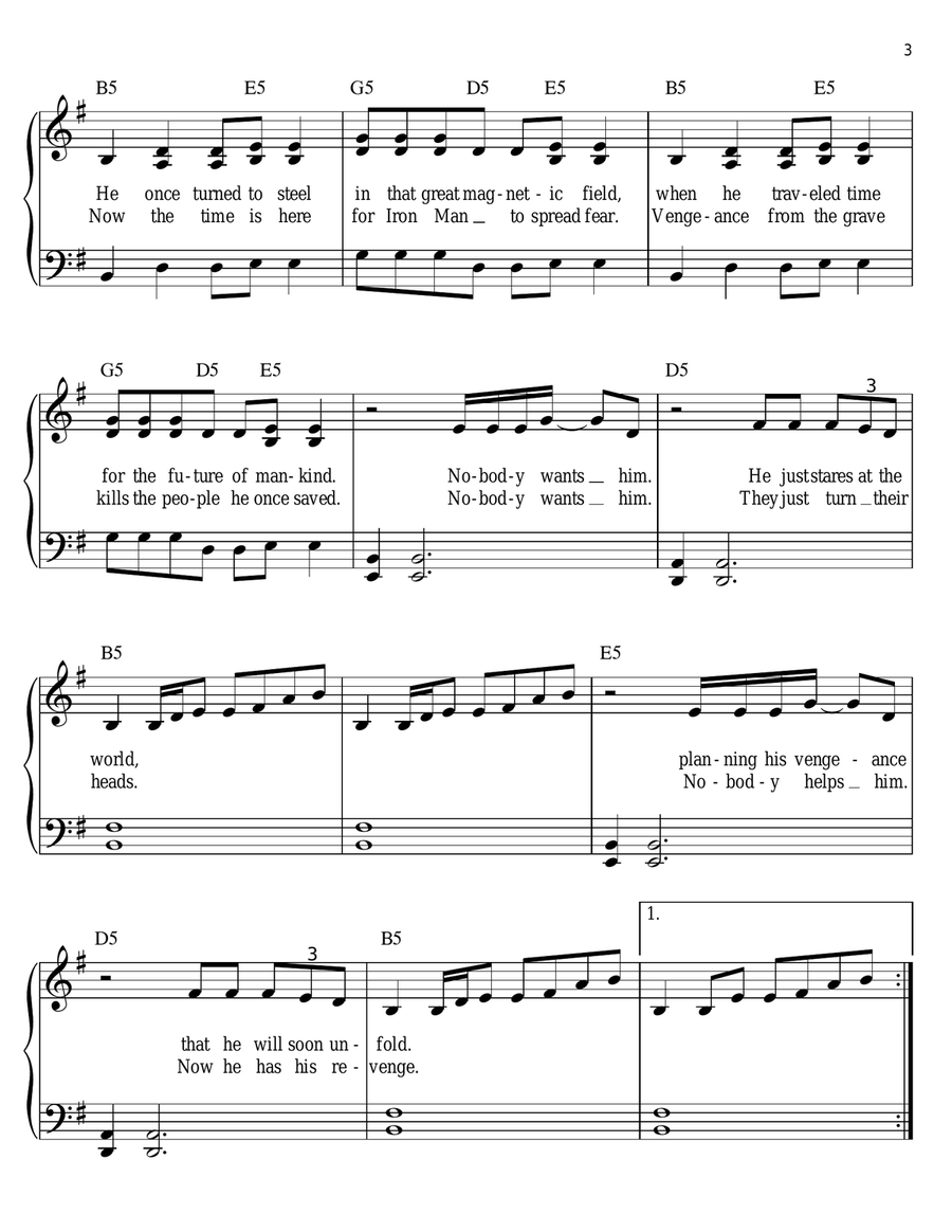 Iron Man Iron Man Easy Piano scores gallery preview page 3