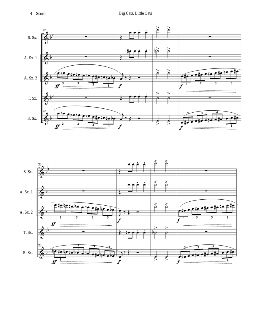Big Cats, Little Cats - Cat Music for Saxophone Quintet Saxophone Quintet scores gallery preview page 4