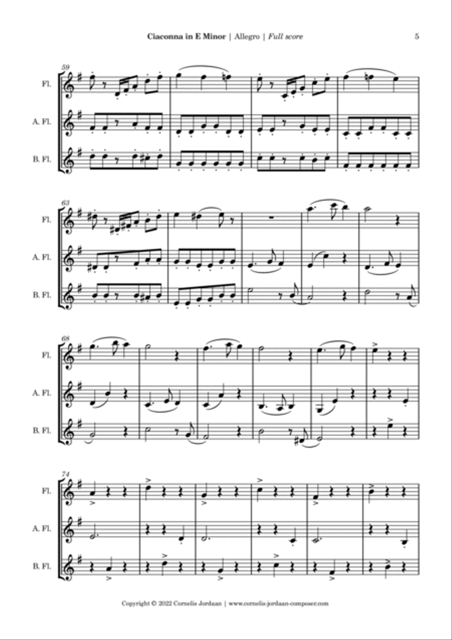 Ciaconna in e minor, for flute trio Flute Trio scores gallery preview page 5