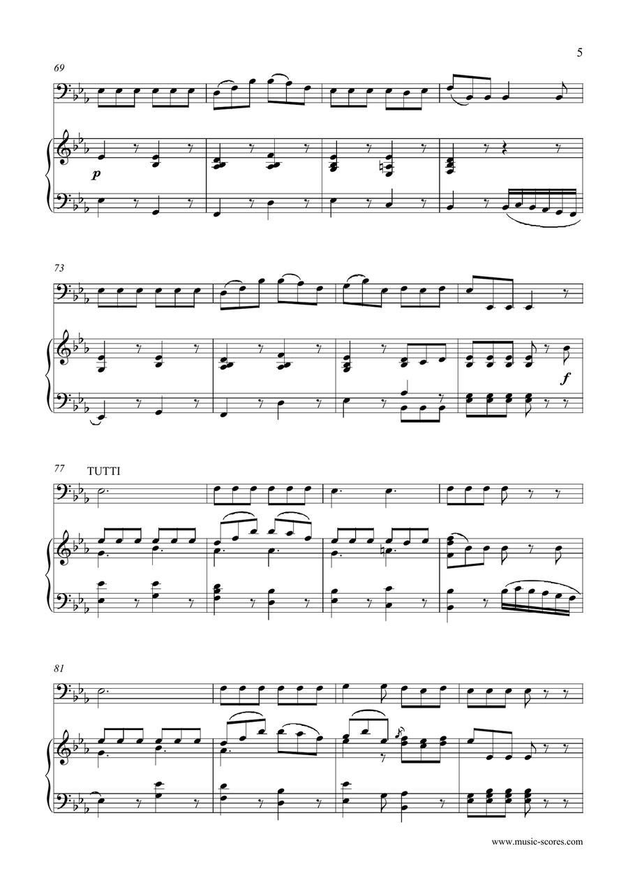 3rd Movement, Rondo, from Mozart's Horn Concerto no. 4 - Trombone and Piano Piano scores gallery preview page 5
