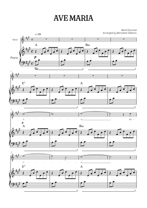 Bach / Gounod Ave Maria in A major • tenor sheet music with piano accompaniment and chords