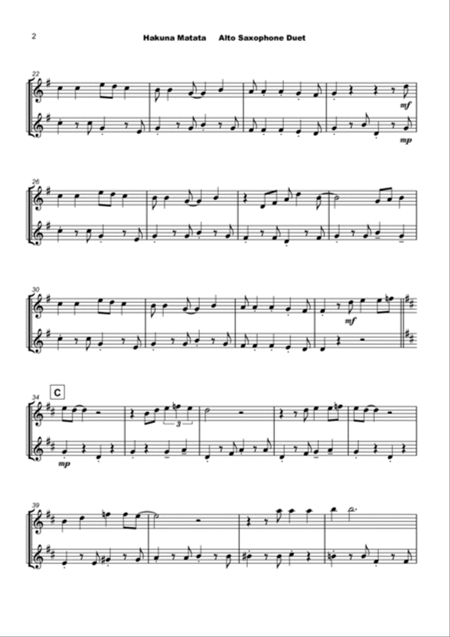 Hakuna Matata Woodwind Duet scores gallery preview page 3