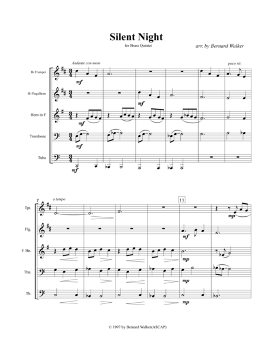 Silent Night Brass Ensemble scores gallery preview page 1