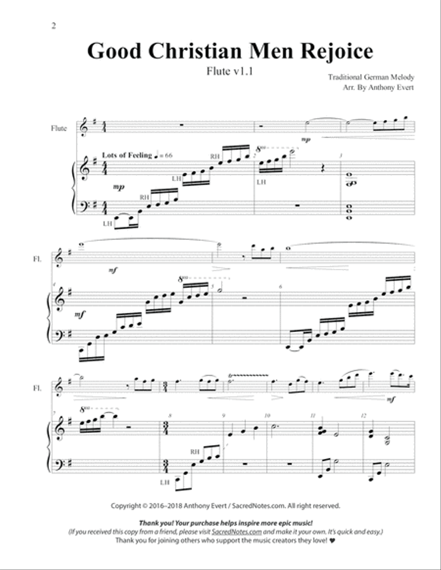 Good Christian Men Rejoice-Flute & Piano Flute Solo scores gallery preview page 2