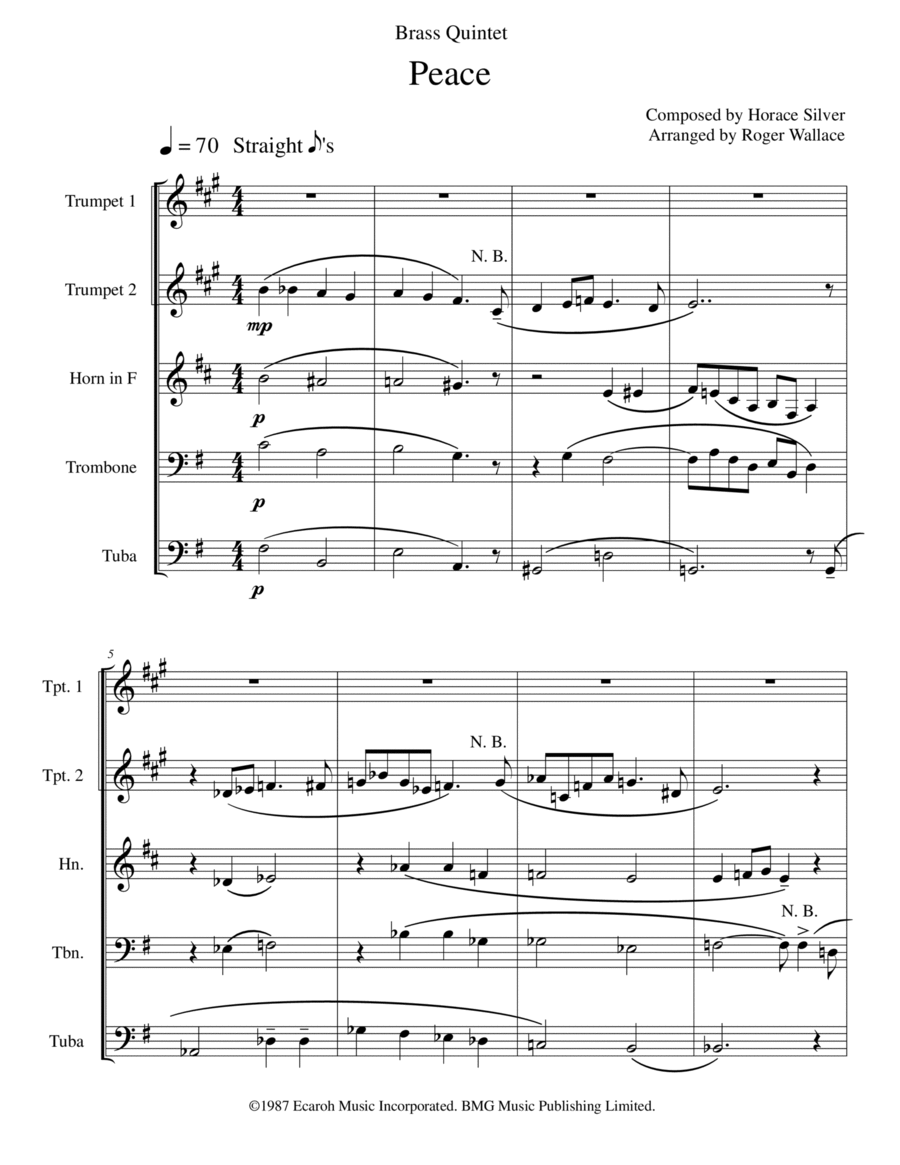 Peace Brass Quintet scores gallery preview page 1
