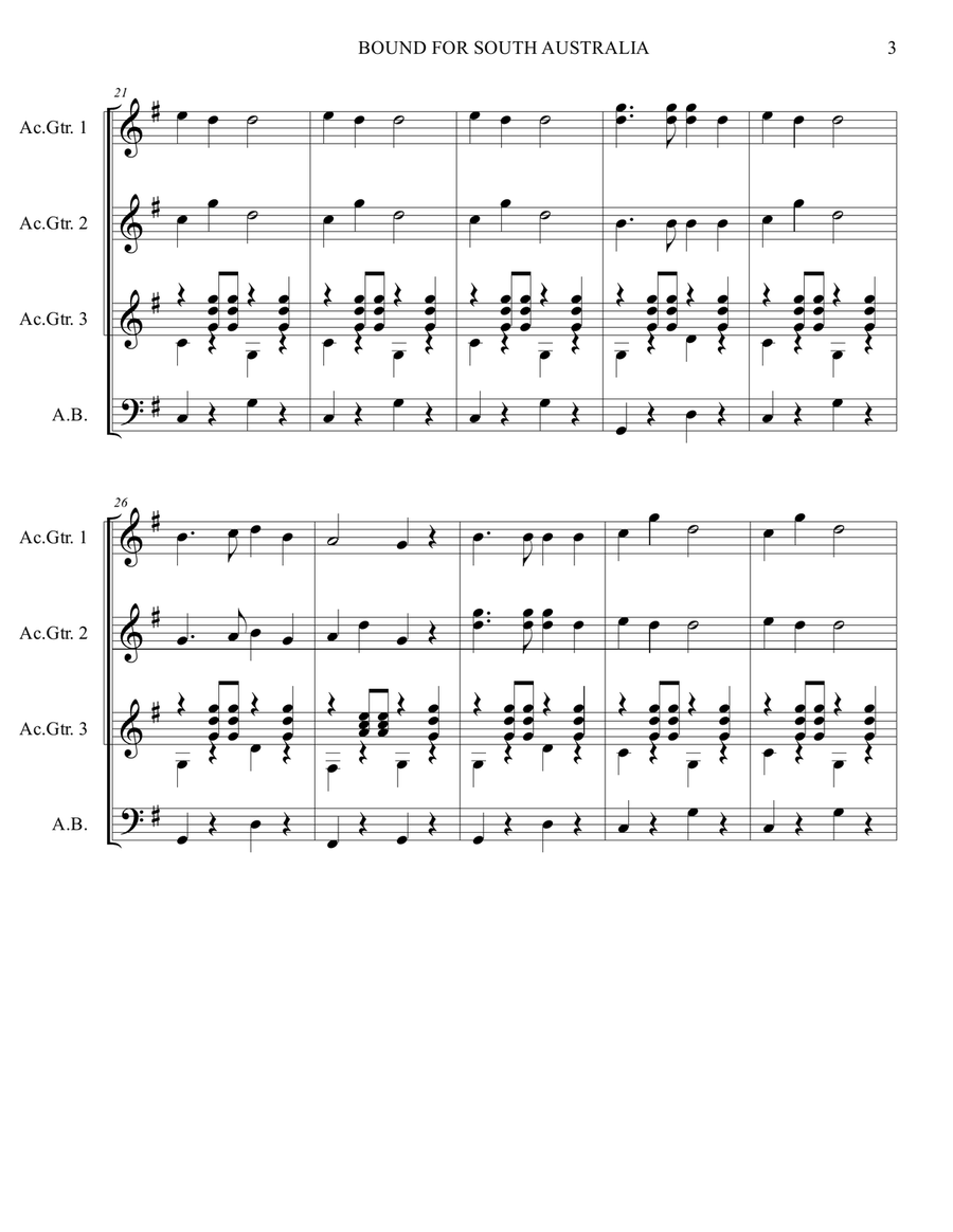 BOUND FOR SOUTH AUSTRALIA - Easy Guitar Ensemble (Score & Parts) image number null