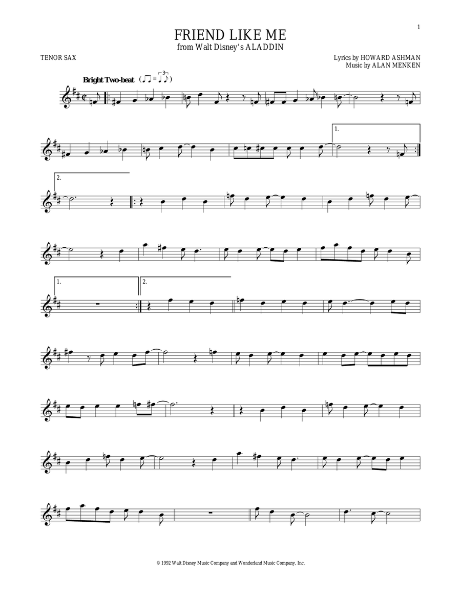 Friend Like Me (from Aladdin) Tenor Saxophone scores gallery preview page 1