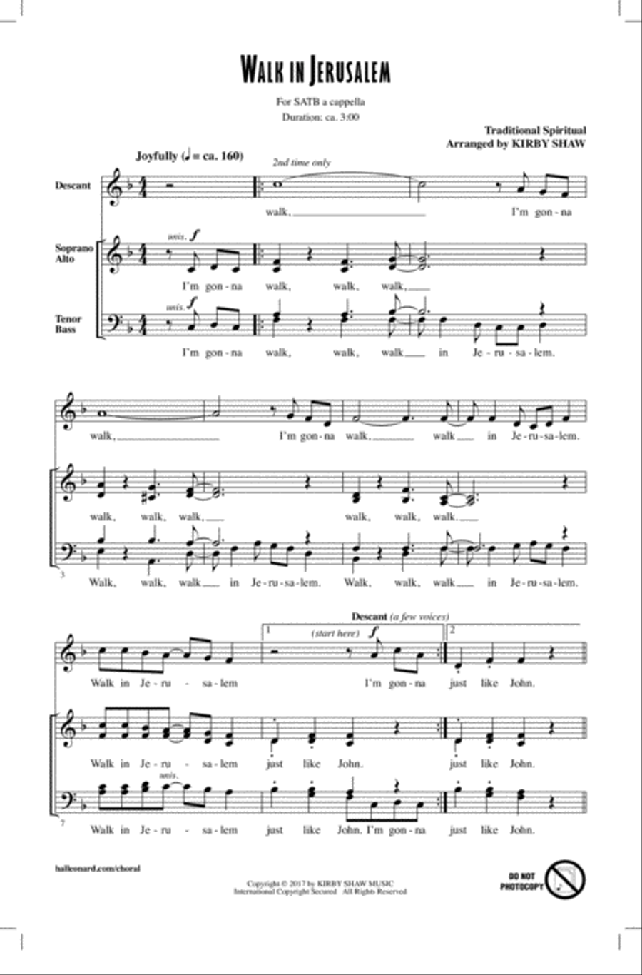 Walk In Jerusalem, Just Like John 4-Part scores gallery preview page 1