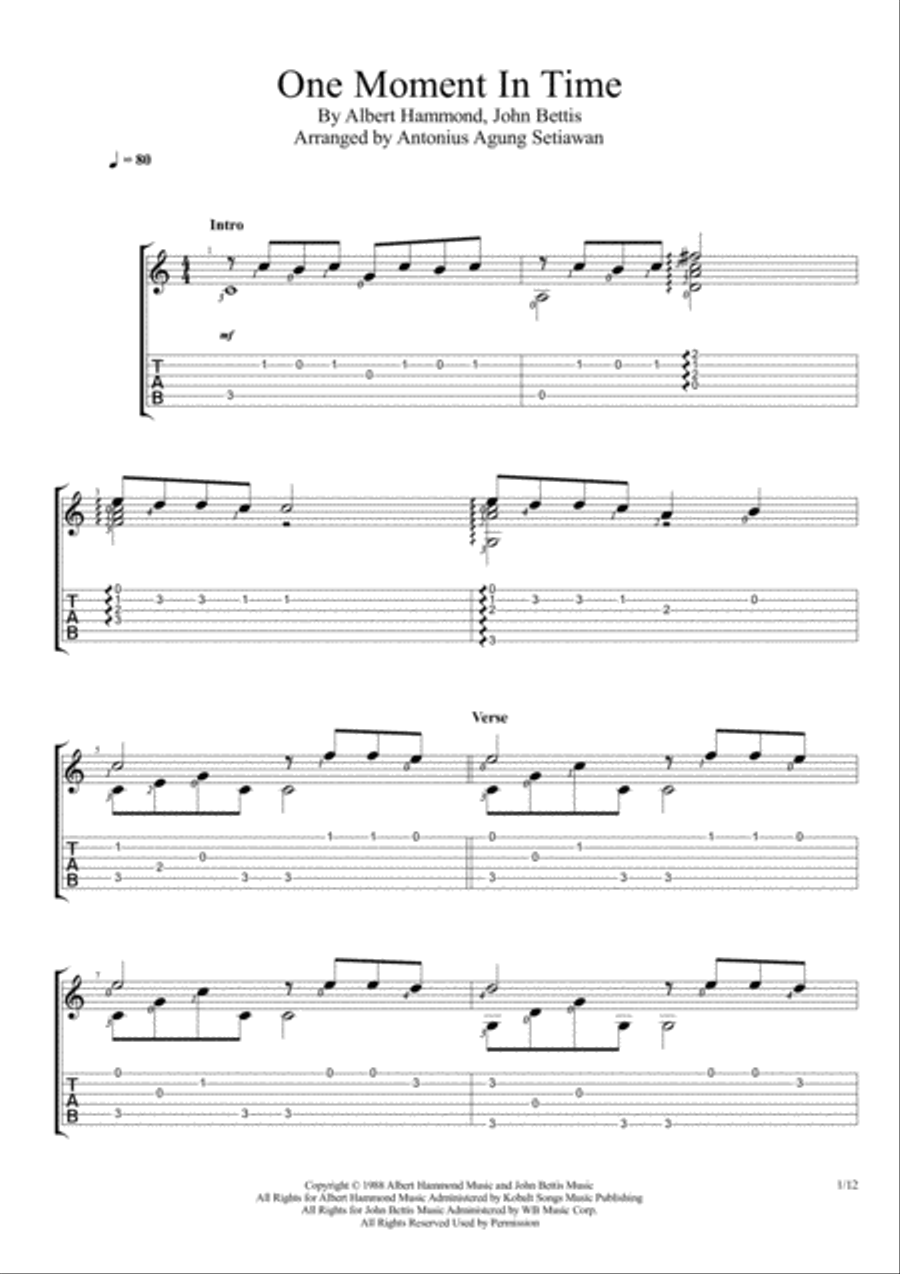 One Moment In Time Electric Guitar scores gallery preview page 1