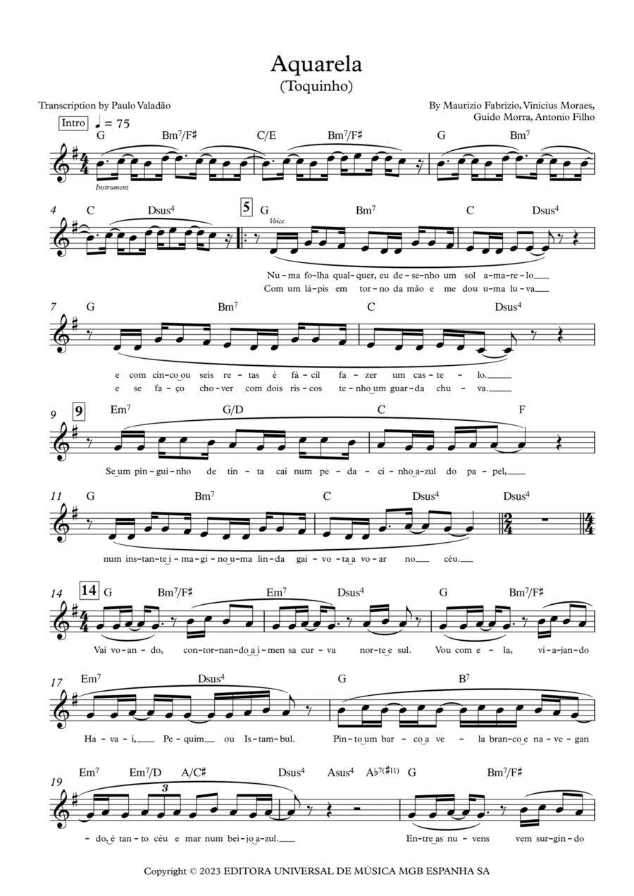 Aquarela-toquinho Piano scores gallery preview page 1