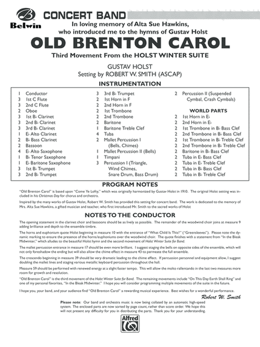 Old Brenton Carol (from the Holst Winter Suite): Score