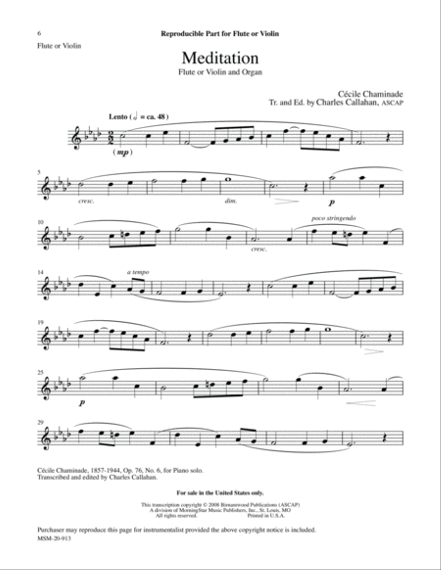 Meditation for Solo Instrument and Organ Violin scores gallery preview page 6