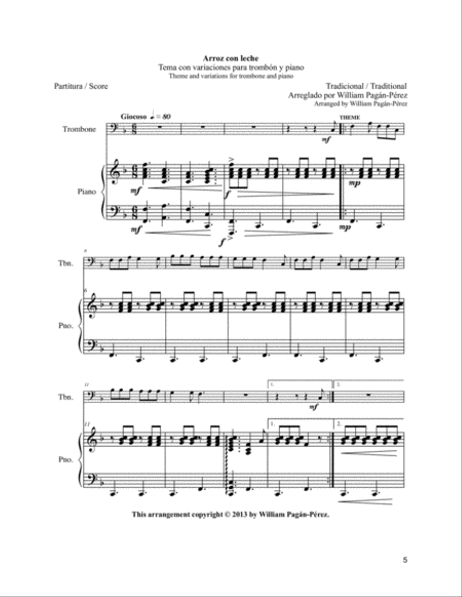 My New Trombone Volume 1: Arroz Con Leche Theme and Variations