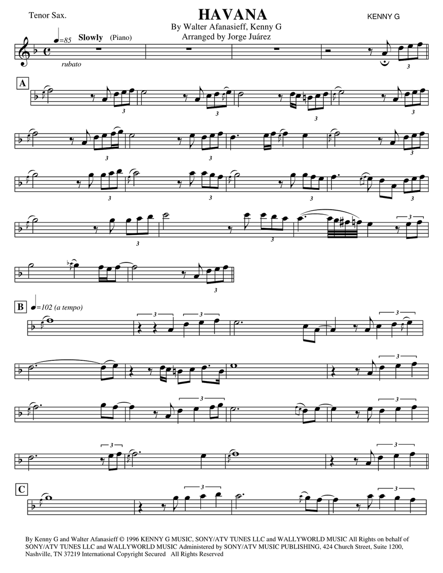Havana Tenor Saxophone scores gallery preview page 1
