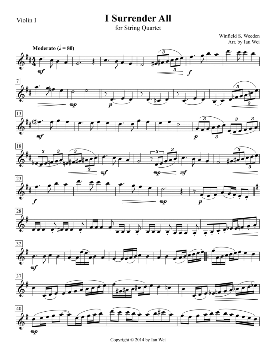 I Surrender All for String Quartet String Quartet scores gallery preview page 1