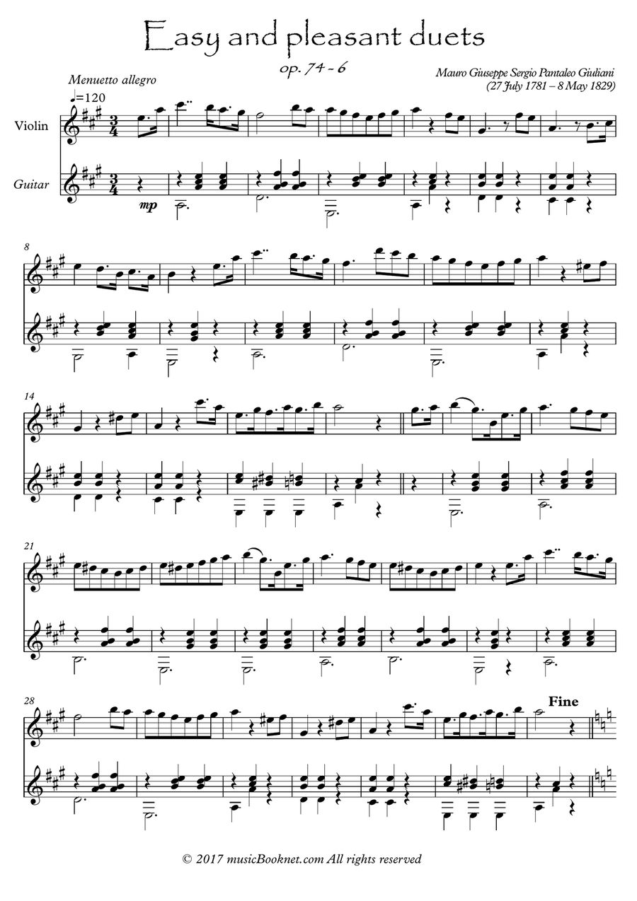 Easy Violin Guitar duets by Giuliani 74-6 image number null