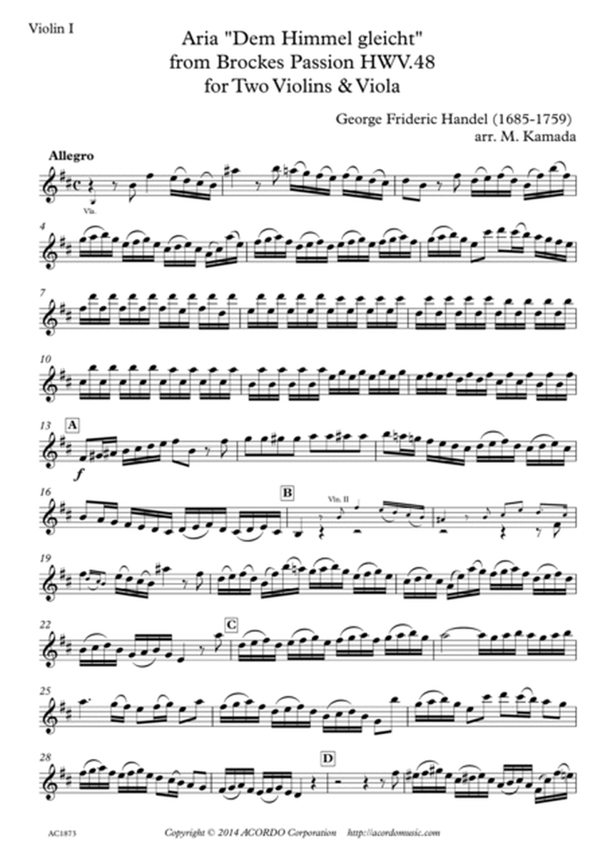 'Dem Himmel gliecht' from Brockes Passion HWV.48 for Two Violins & Viola image number null