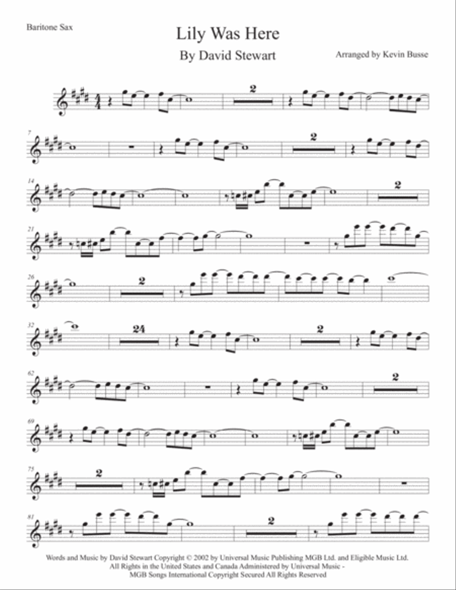 Lily Was Here Baritone Saxophone scores gallery preview page 1