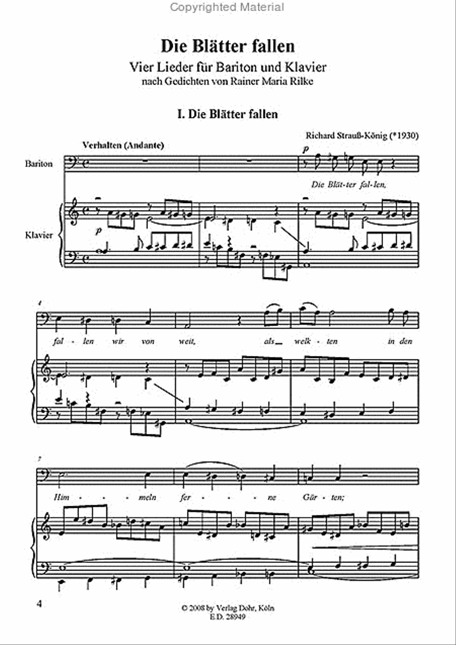 Die Blätter fallen (2003) -Vier Lieder für Bariton und Klavier nach Gedichten von Rainer Maria Rilke- Baritone Voice scores gallery preview page 2