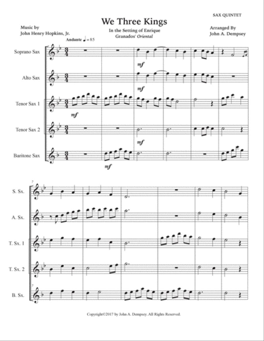 We Three Kings (Sax Quintet: SATTB) Saxophone Quintet scores gallery preview page 5