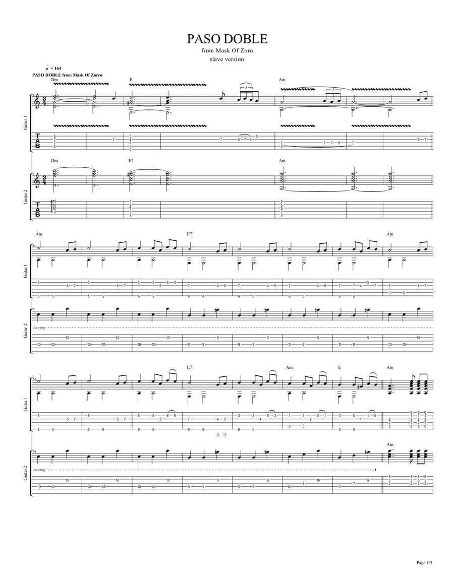 PASO DOBLE from MASK Of Zorro Acoustic Guitar Cover by SLAVE Acoustic Guitar scores gallery preview page 2