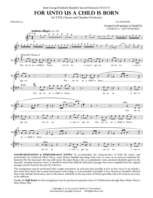 For Unto Us A Child Is Born (from “MESSIAH”) for Men’s Chorus (TTB) – VOCAL PARTS