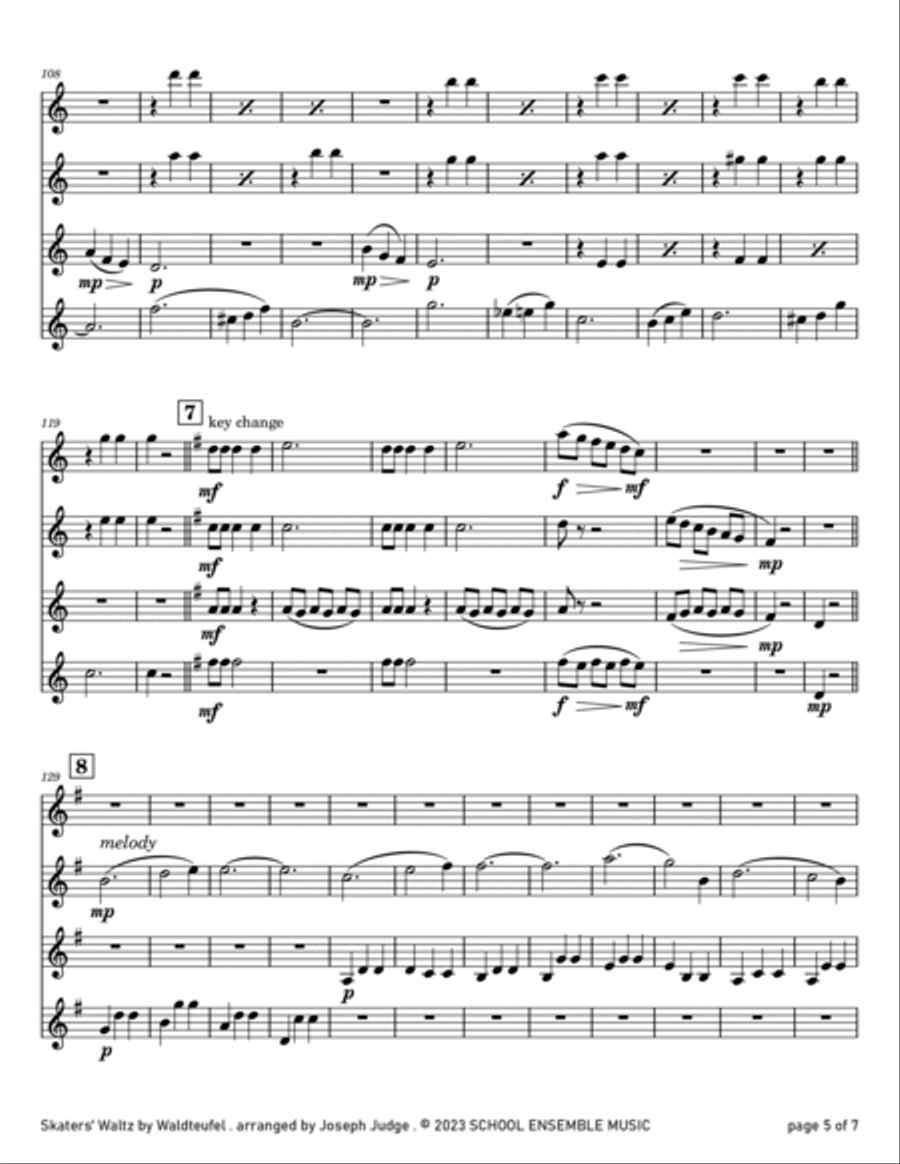 Skaters Waltz by Waldteufel for Clarinet Quartet in Schools Clarinet Quartet scores gallery preview page 5