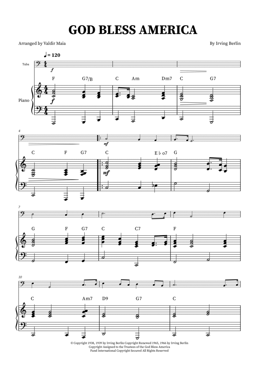 God Bless America ® God Bless America ® Easy Piano scores gallery preview page 1