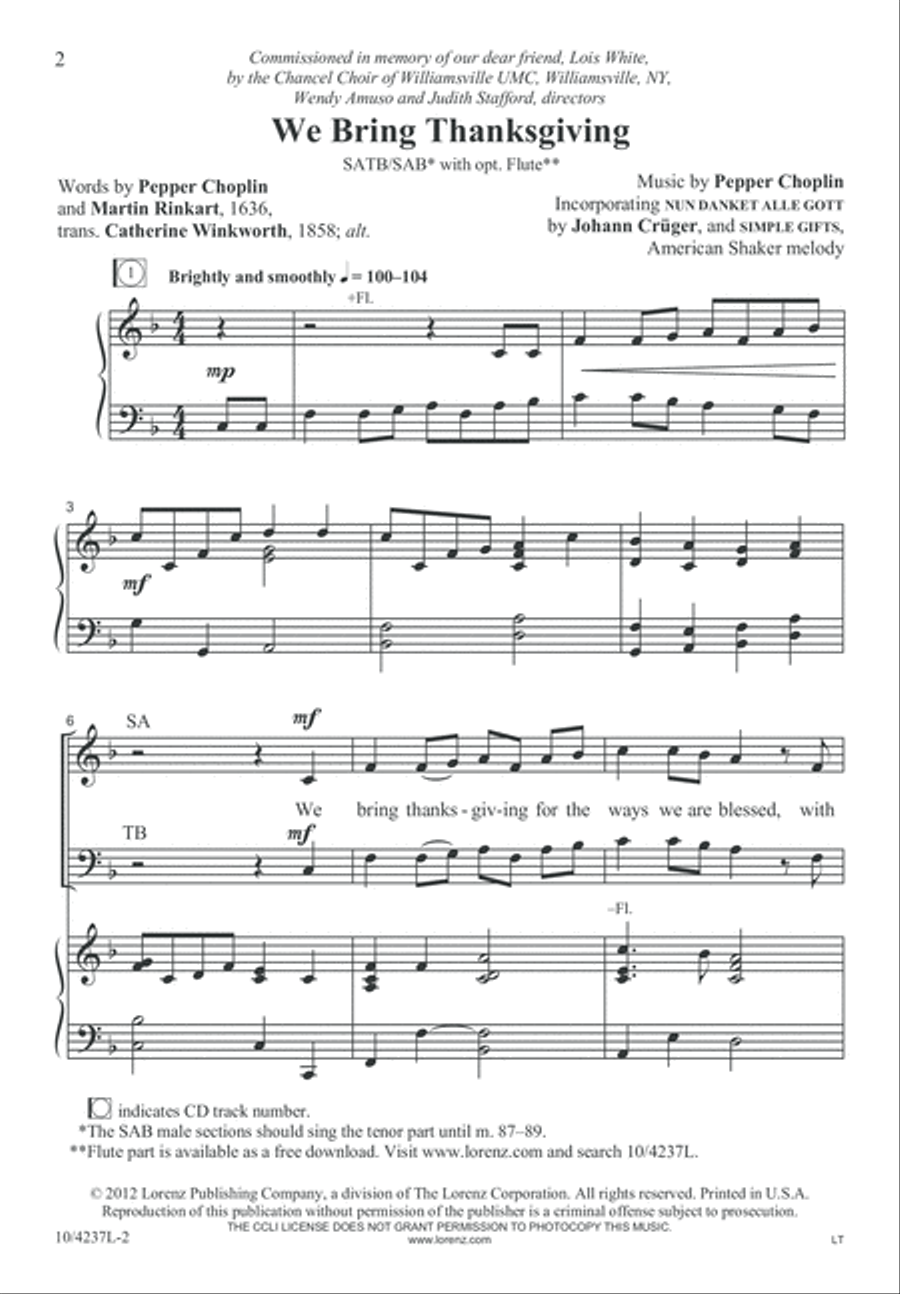 We Bring Thanksgiving We Bring Thanksgiving 4-Part scores gallery preview page 2