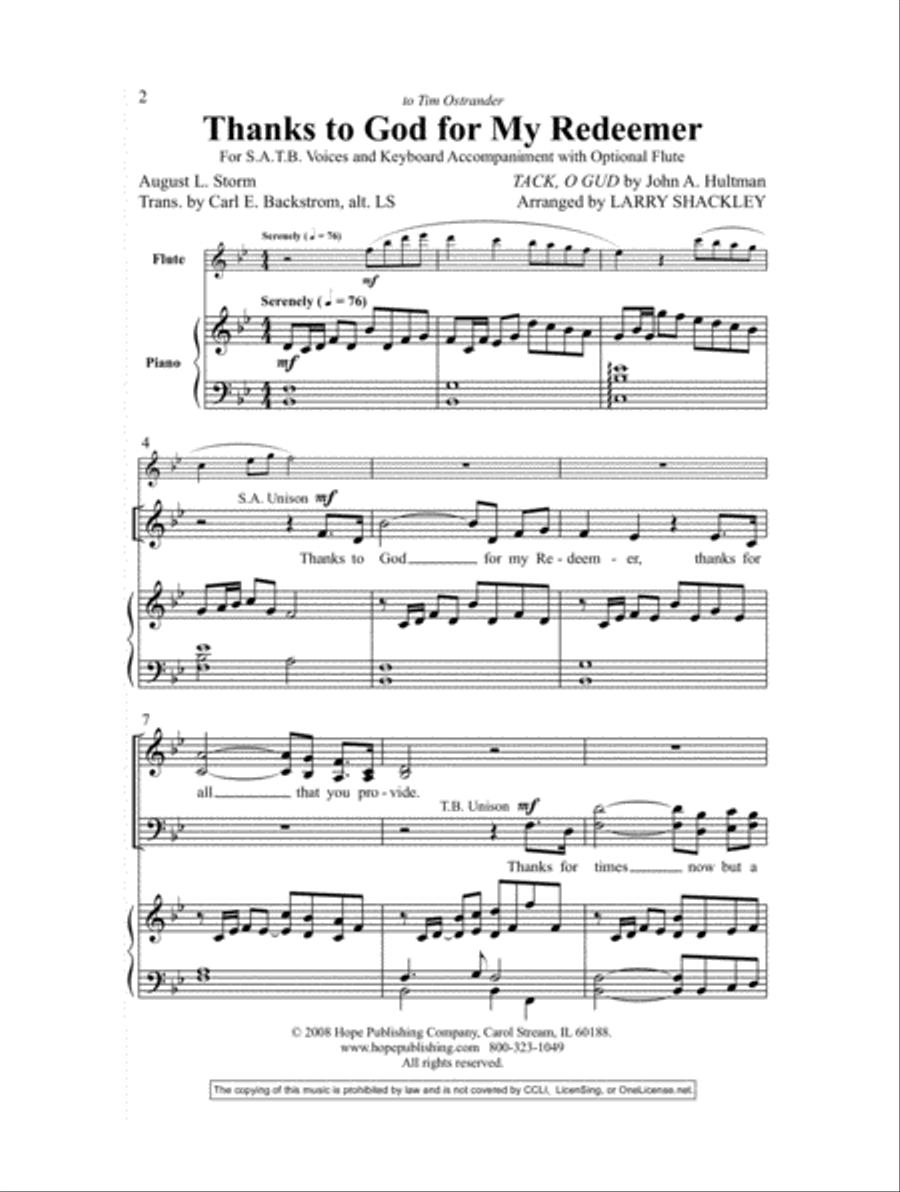 Thanks to God for My Redeemer 4-Part scores gallery preview page 2