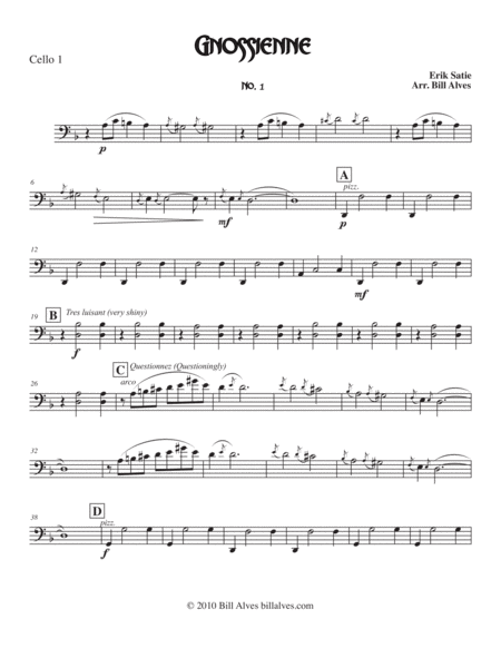 Gnossienne by Erik Satie for Cello Trio