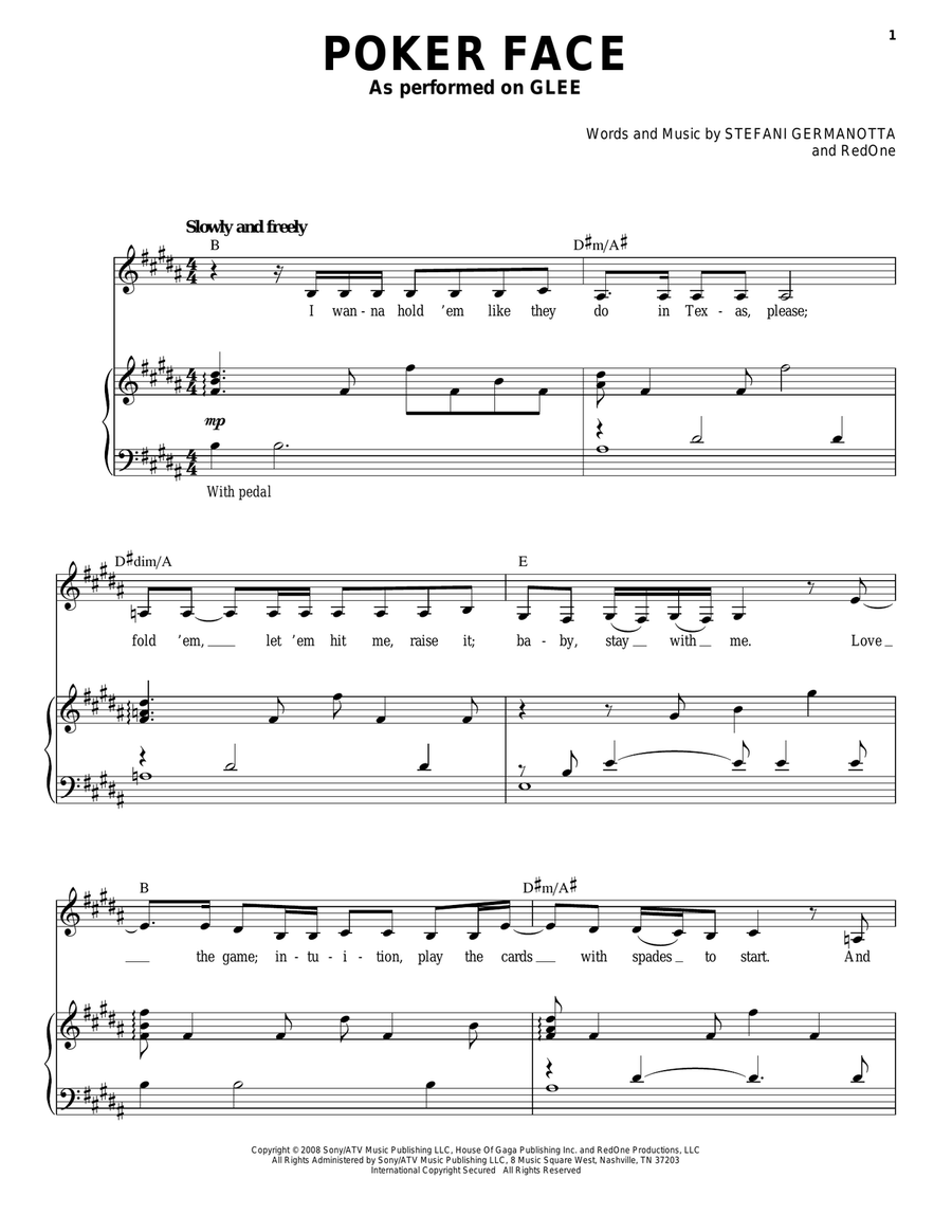 Poker Face Piano, Vocal scores gallery preview page 1