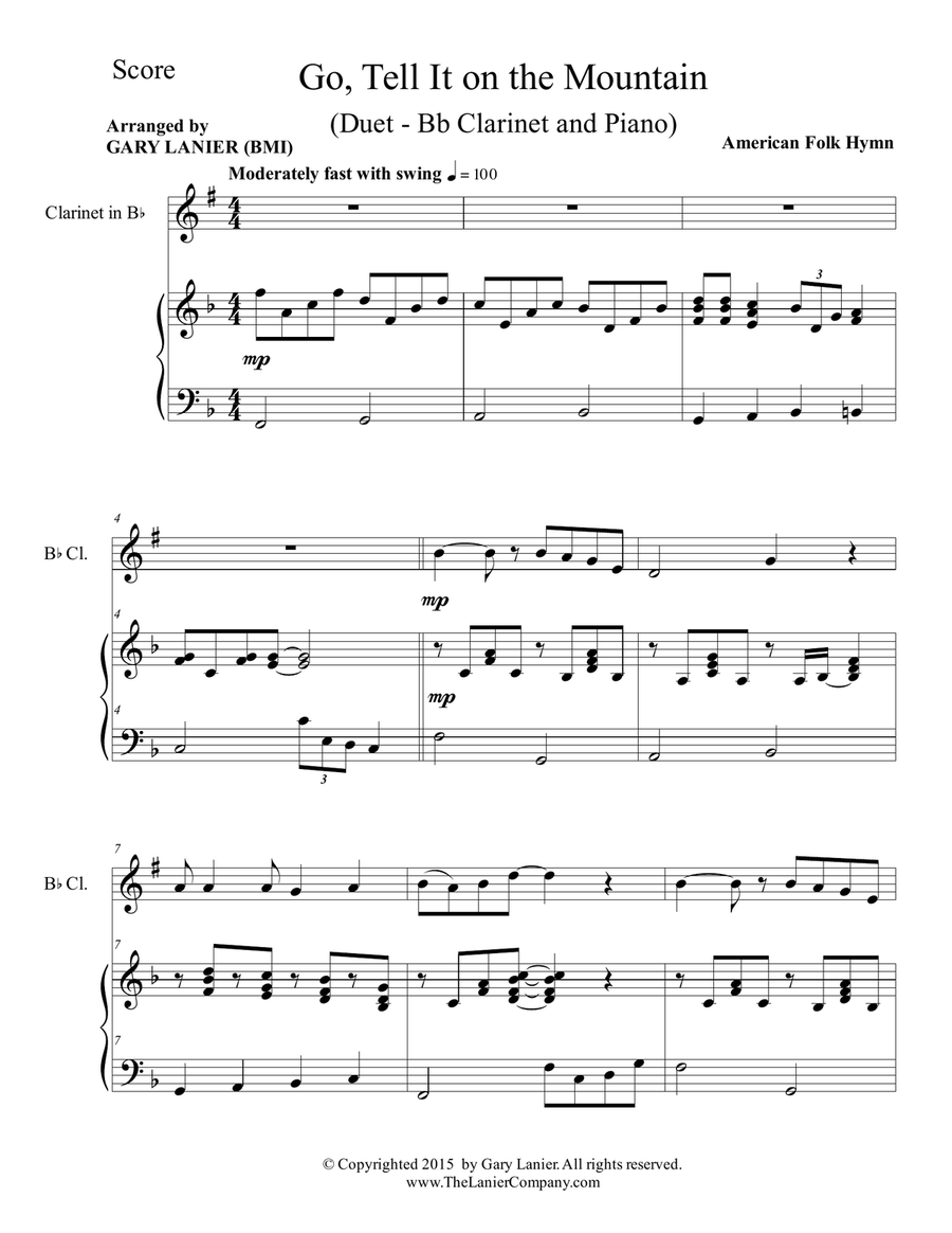 GO, TELL IT ON THE MOUNTAIN (Duet – Bb Clarinet and Piano/Score and Parts) Woodwind Duet scores gallery preview page 2
