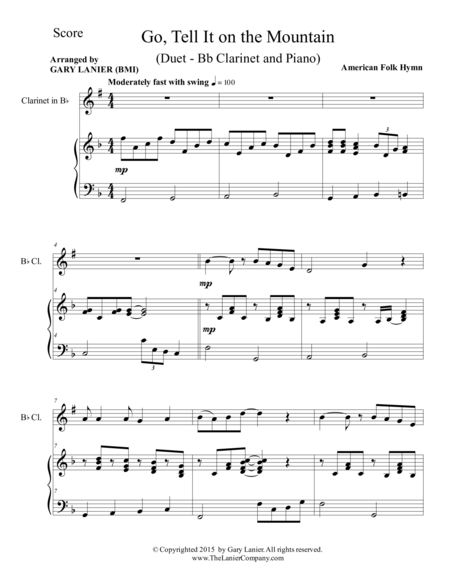 GO, TELL IT ON THE MOUNTAIN (Duet – Bb Clarinet and Piano/Score and Parts) image number null