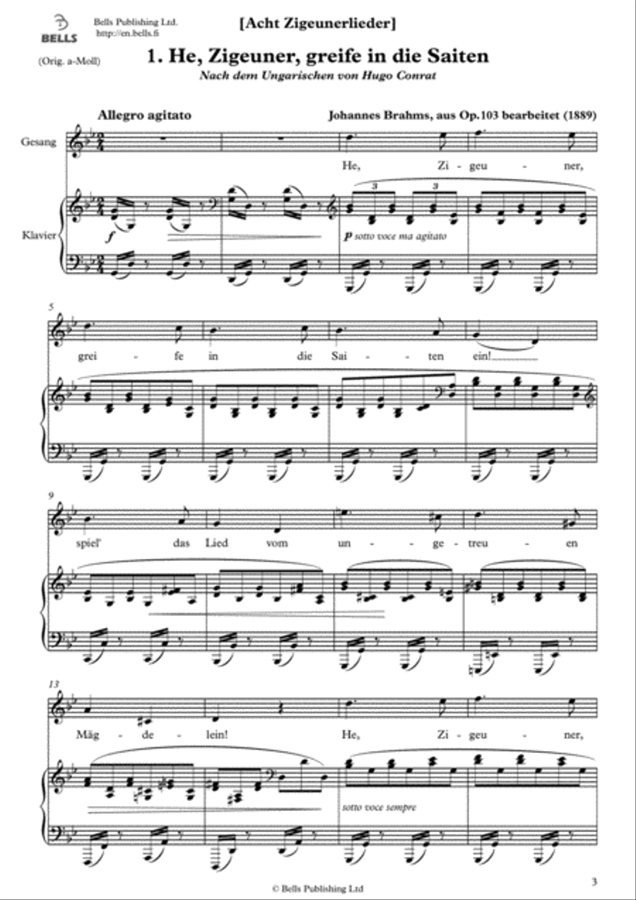 Acht Zigeunerlieder, Op. 103 Medium-High Voice scores gallery preview page 3