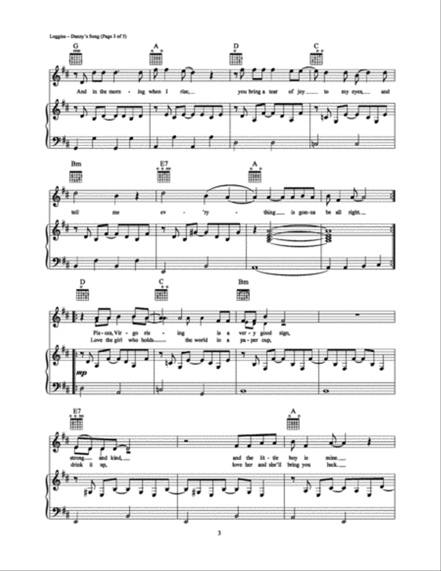 Danny's Song Piano, Vocal, Guitar scores gallery preview page 3