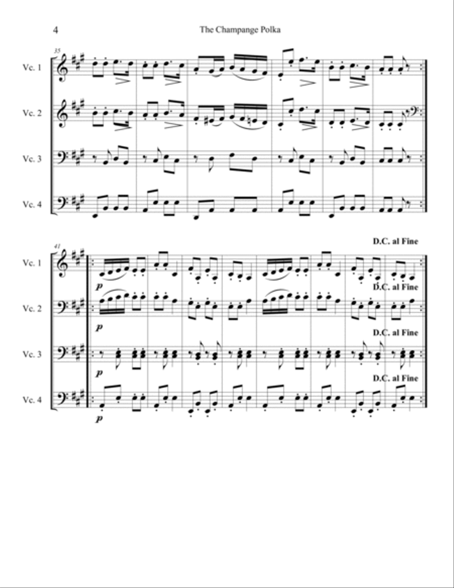 The Champange Polka for Cello Quartet Cello scores gallery preview page 4