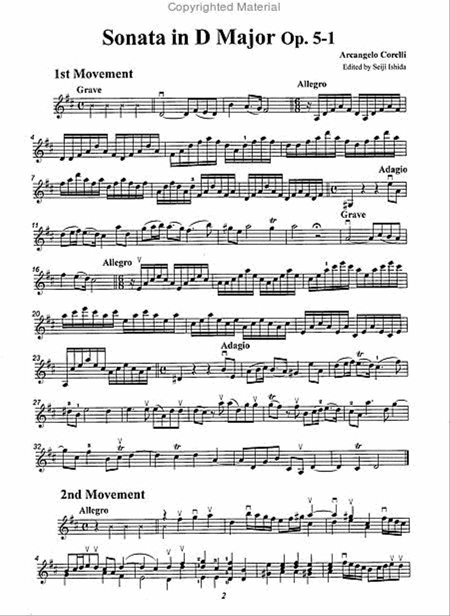Sonata in D Major Op. 5-1 Violin scores gallery preview page 2