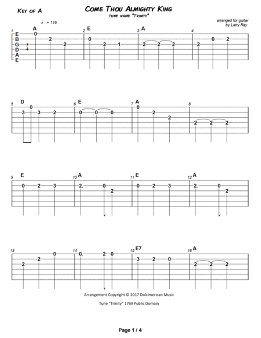 Come Thou Almighty King Guitar Tablature scores gallery preview page 3