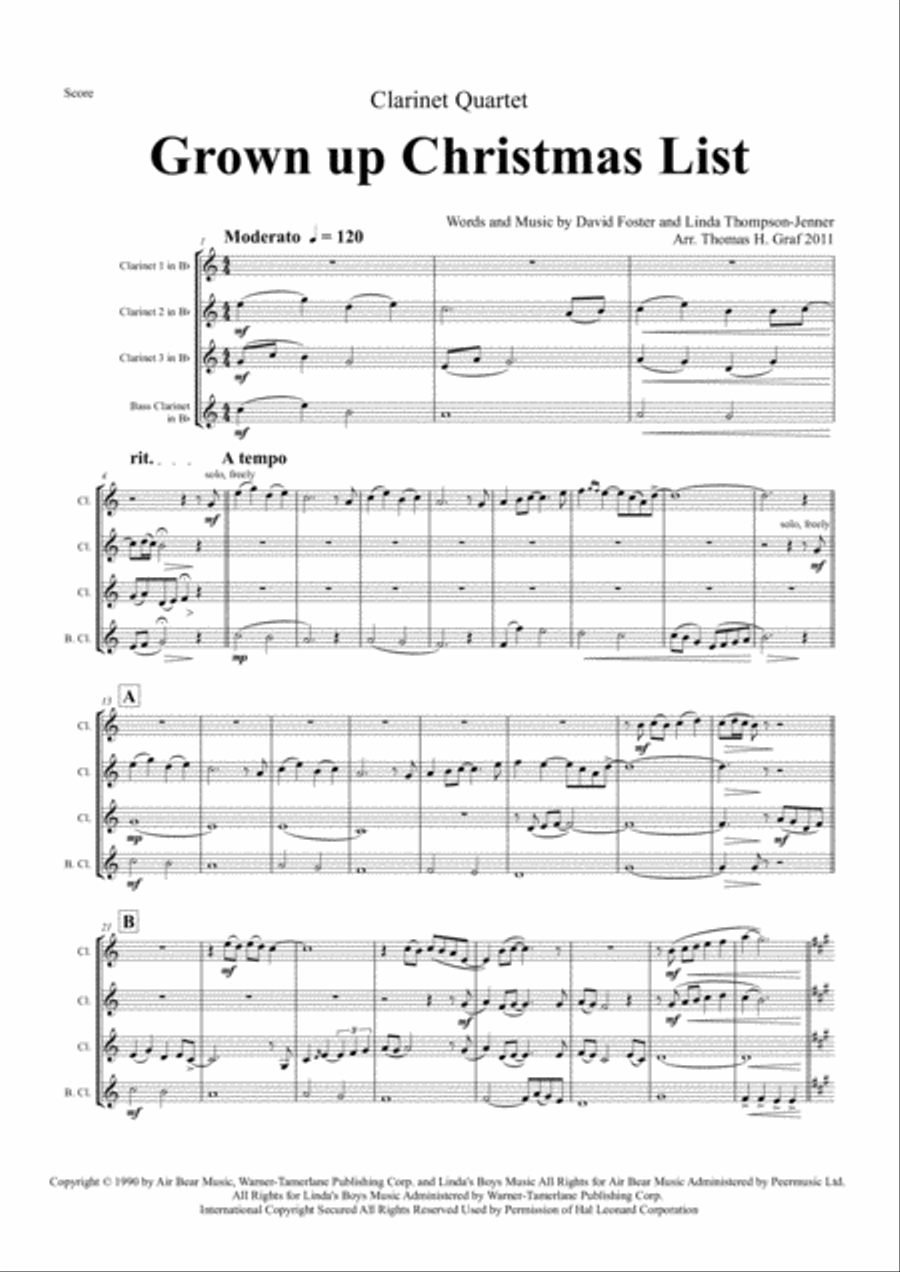 Grown-Up Christmas List Woodwind Quartet scores gallery preview page 1