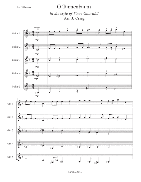 O Tannenbaum in the style of Guaraldi (solo, ensemble + jazz chart)