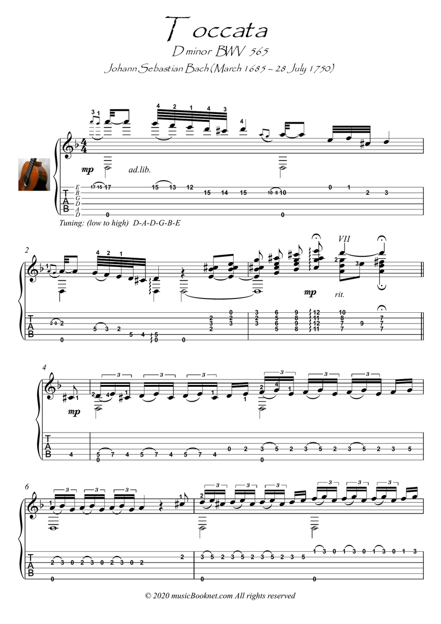 Bach for Guitar Toccata BWV 565 Acoustic Guitar scores gallery preview page 1