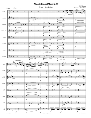 Book cover for Mozart: Masonic Funeral Music K 477 arranged for String Octet