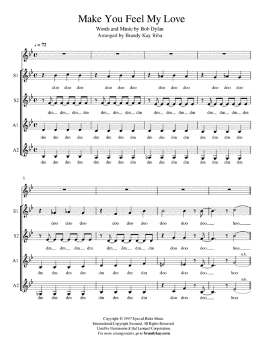 Make You Feel My Love SSAA scores gallery preview page 1
