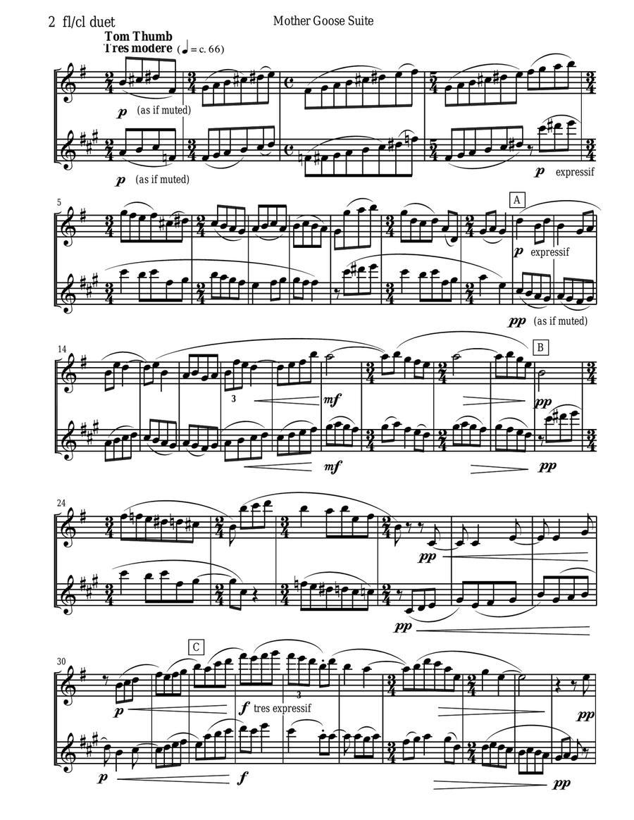 Ravel - Mother Goose Suite Selections for Flute and Clarinet Duet Woodwind Duet scores gallery preview page 2