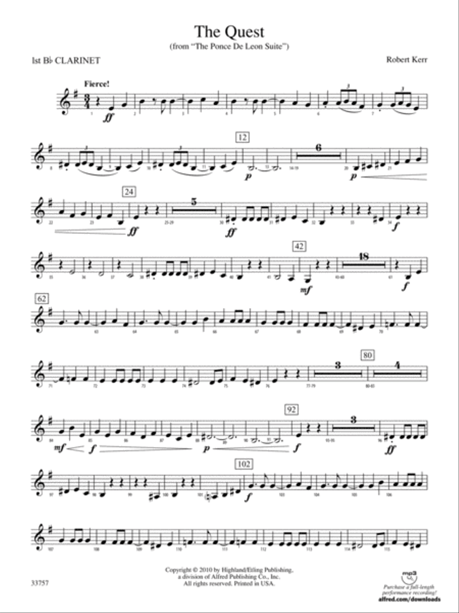 The Quest: 1st B-flat Clarinet Full Orchestra scores gallery preview page 1